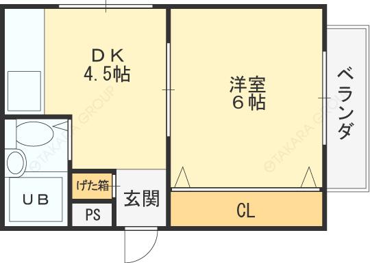 ジュネス菱屋西(1DK/1階)の間取り写真