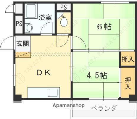 ヴィラ甲風園(2K/4階)の間取り写真