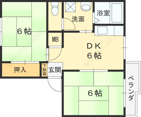 田口ハイツ(2DK/1階)の間取り写真