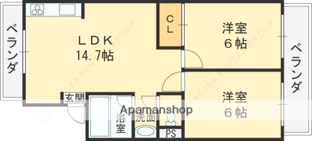 COMFY鴻池新田駅前(2LDK/1階)の間取り写真