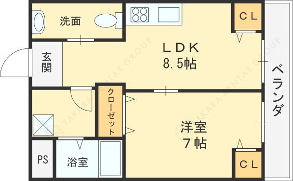 新栄プロパティー東大阪Ⅰ(1LDK/2階)の間取り写真