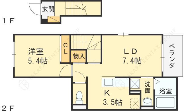サウス ラポール(1LDK/2階)の間取り写真