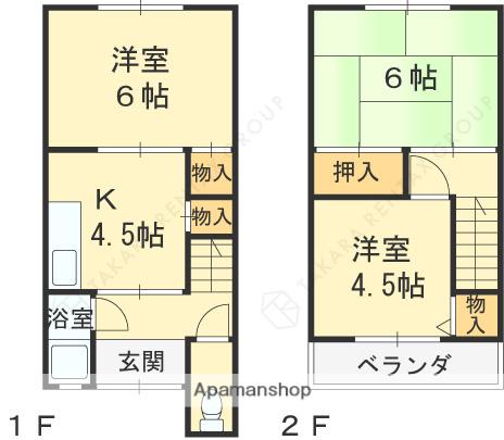 近鉄難波・奈良線 石切駅 徒歩8分 2階建 築53年(3K)の間取り写真