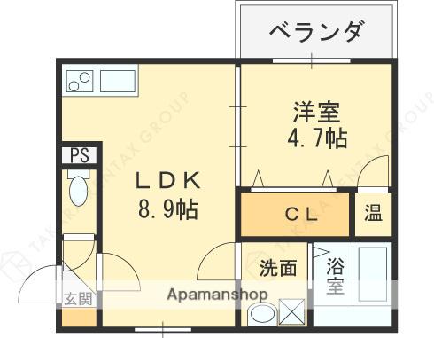 GRANDIR衣摺(1LDK/3階)の間取り写真