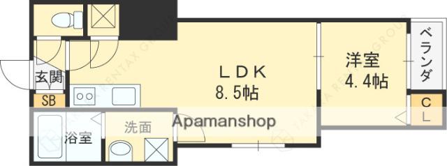GRANDIR河内花園(1LDK/2階)の間取り写真