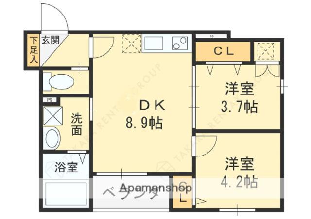 ACE GARDEN HEIGHTS I(2DK/1階)の間取り写真