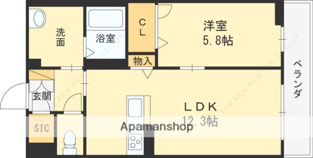 シャーメゾンオーク八戸ノ里(1LDK/1階)の間取り写真