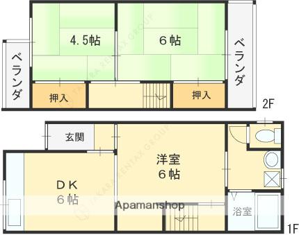 片町線 徳庵駅 徒歩12分 2階建 築54年(3DK)の間取り写真