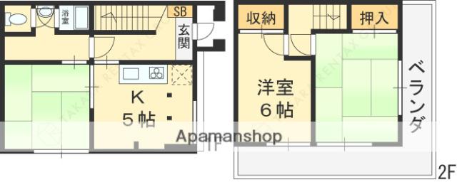 近鉄難波・奈良線 石切駅 徒歩31分 2階建 築52年(3K)の間取り写真