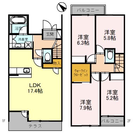 宝塚雲雀丘タウンハウス(4LDK)の間取り写真