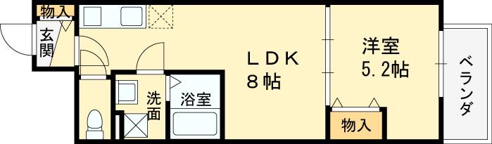 クレアール八戸ノ里(1LDK/1階)の間取り写真