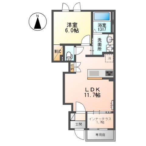 メゾン・ド・ヴェルデ若江(1LDK/1階)の間取り写真