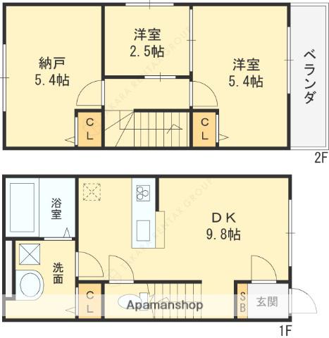 近鉄難波・奈良線 東花園駅 徒歩6分 2階建 築1年(2SDK)の間取り写真