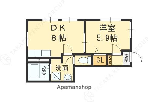 近鉄難波・奈良線 河内小阪駅 徒歩7分 2階建 築22年(1LDK/1階)の間取り写真