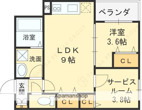 東大阪市吉田6丁目AP B棟(1SLDK/3階)の間取り写真