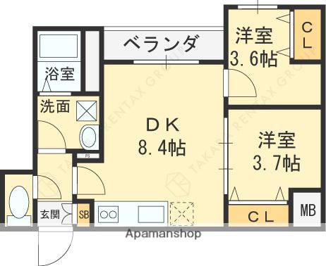 東大阪市吉田6丁目AP B棟(2DK/2階)の間取り写真