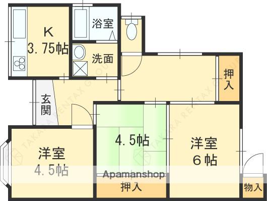 近鉄難波・奈良線 瓢箪山駅(大阪) 徒歩9分 1階建 築63年(3K)の間取り写真