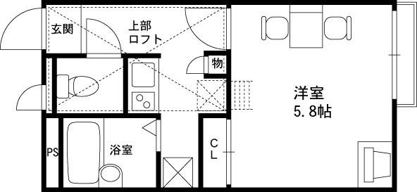 レオパレスヴィラージュ シバ(1K/2階)の間取り写真