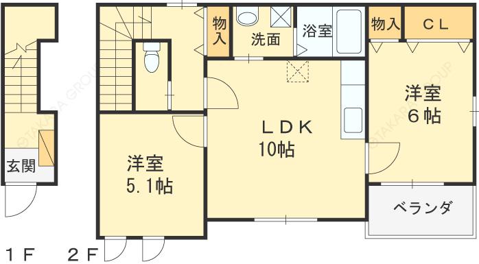 グレイスヴィラ(2LDK/2階)の間取り写真