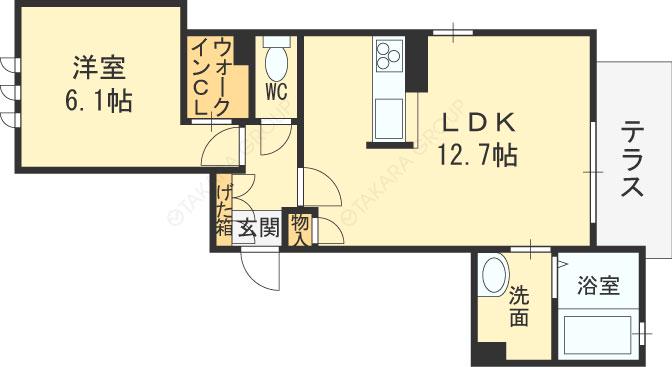ヴェスタリア中小阪(1LDK/1階)の間取り写真