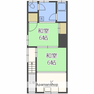 近鉄難波・奈良線 石切駅 徒歩27分 2階建 築50年(2DK/1階)の間取り写真
