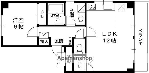 成田家ビル(1LDK/4階)の間取り写真