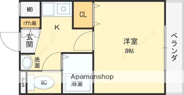 ロイヤルガーデン(1K/2階)の間取り写真