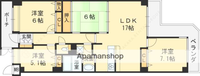 アドリーム石切山手(4LDK/6階)の間取り写真