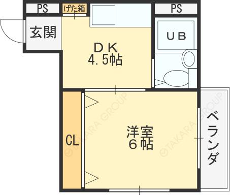 ジュネス菱屋西(1DK/3階)の間取り写真