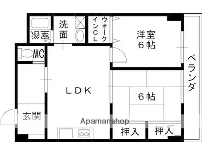 エクセラージュ夙川(2LDK/5階)の間取り写真