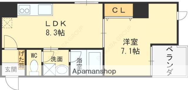 グランスイート(1LDK/9階)の間取り写真