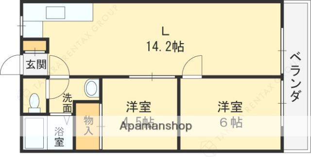 阪南グリーンハイツ(2LDK/4階)の間取り写真