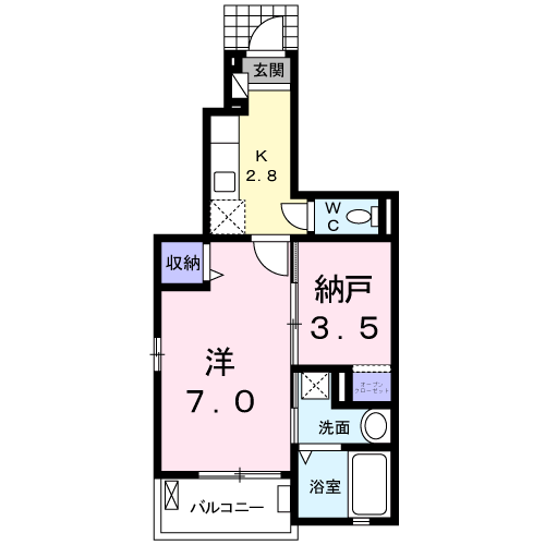 プラセール宝塚2(1K/1階)の間取り写真
