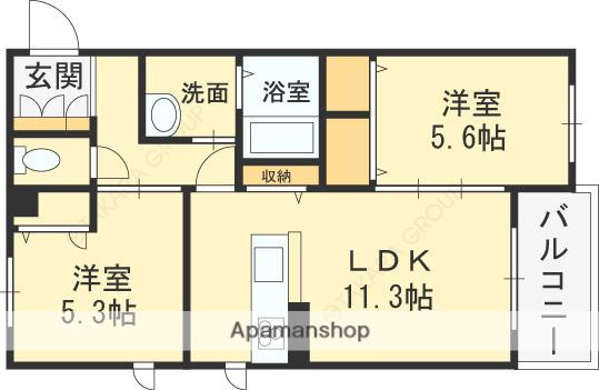 シャーメゾン コンフォート八戸ノ里(2LDK/2階)の間取り写真