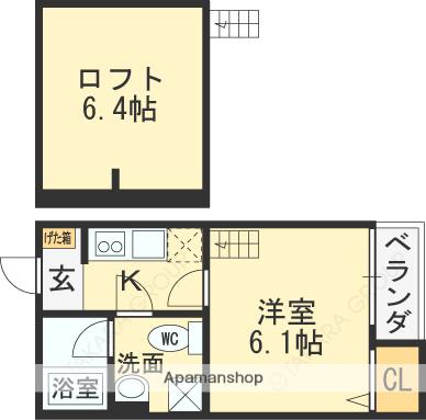 ソーレフォンテ2(1K/2階)の間取り写真
