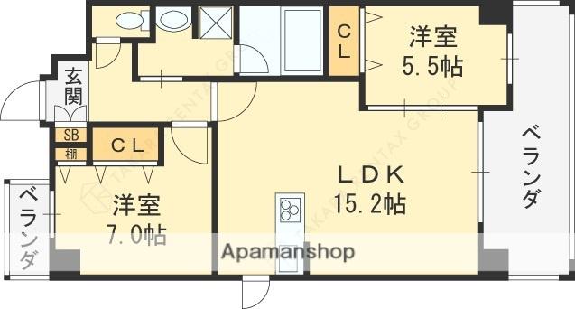 CRECIA布施(2LDK/5階)の間取り写真