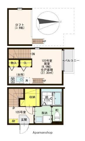 ハーモニーテラス小若江(1K/1階)の間取り写真