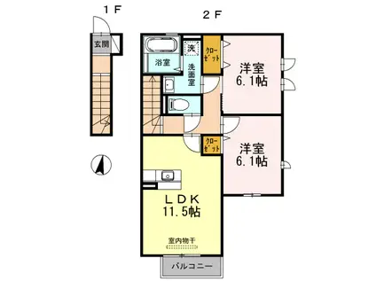 セジュール東宝塚(2LDK/2階)の間取り写真