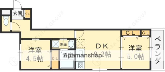 クリエオーレ菱屋東(2DK/2階)の間取り写真