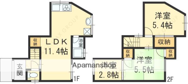 近鉄難波・奈良線 額田駅(大阪) 徒歩6分 2階建 築41年(3LDK)の間取り写真