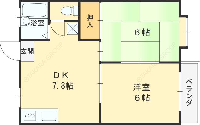 メゾンドクレールⅡ(2DK/2階)の間取り写真