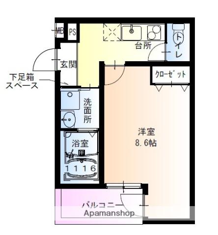 フジパレス若江岩田南(1K/2階)の間取り写真