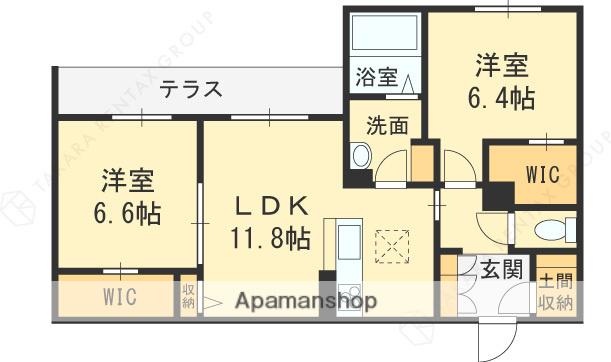 グランド・ソレイユ A棟(2LDK/1階)の間取り写真