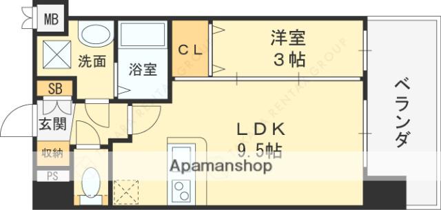 LUXE布施東2(1LDK/2階)の間取り写真