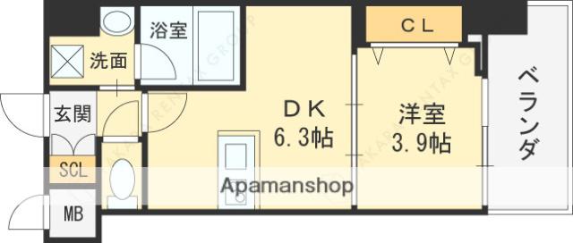 ヴィーナス今里(1DK/6階)の間取り写真