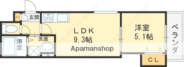 ラモーナ巽北Ⅱ(1LDK/1階)の間取り写真