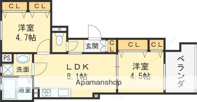 クリエオーレ菱江Ⅳ(2DK/2階)の間取り写真