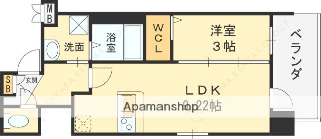 LUXE布施北3(1LDK/13階)の間取り写真