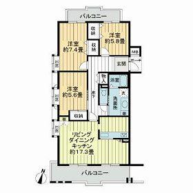 高槻・阿武山九番街東2号棟(3LDK/2階)の間取り写真