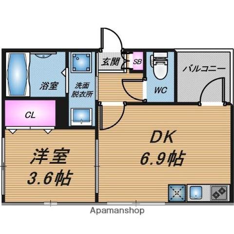 ハーモニーテラス林寺Ⅸ(1DK/3階)の間取り写真